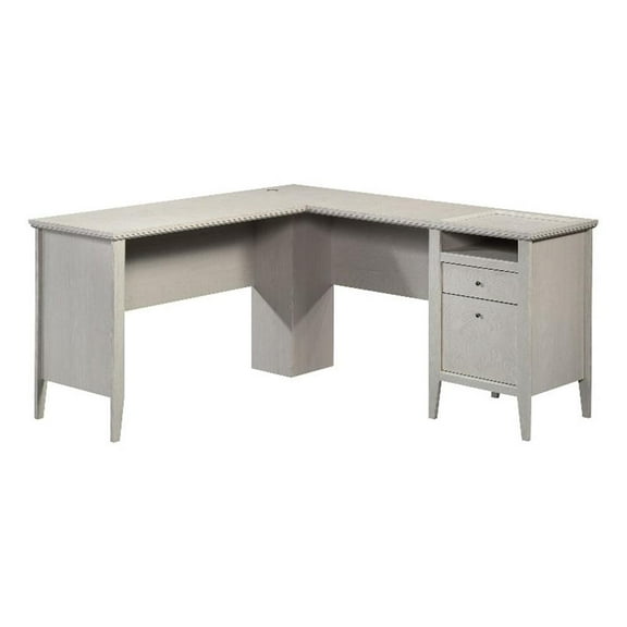 Pemberly Row Contemporary Engineered Wood L-Desk in Glacier Oak Finish