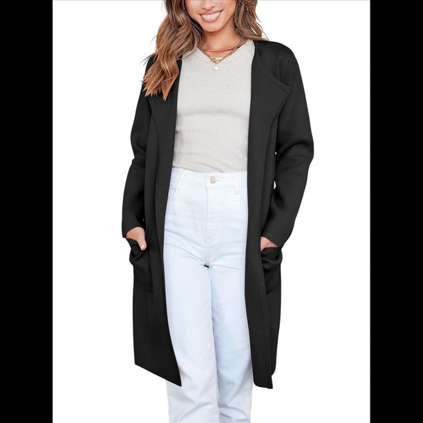 Abrigo Informal Cómodo de Lana con Solapa para Mujer, Chaqueta Informal de Moda, Abrigo , Ropa de Otoño e Invierno Negro M