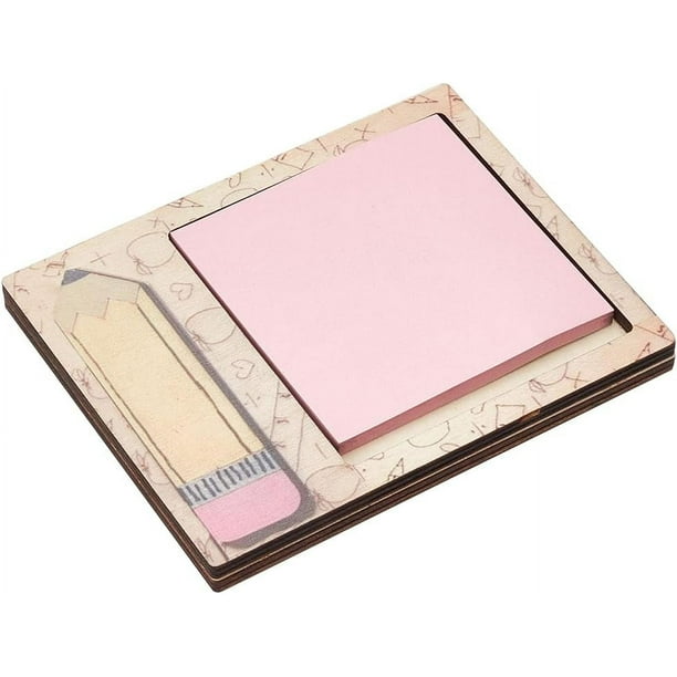 Dispensador de notas adhesivas, soporte de madera para bloc de notas, escritorio escolar, soporte para bloc de notas adhesivas con 1 paquete de notas adhesivas, regalos personalizados para profesores.