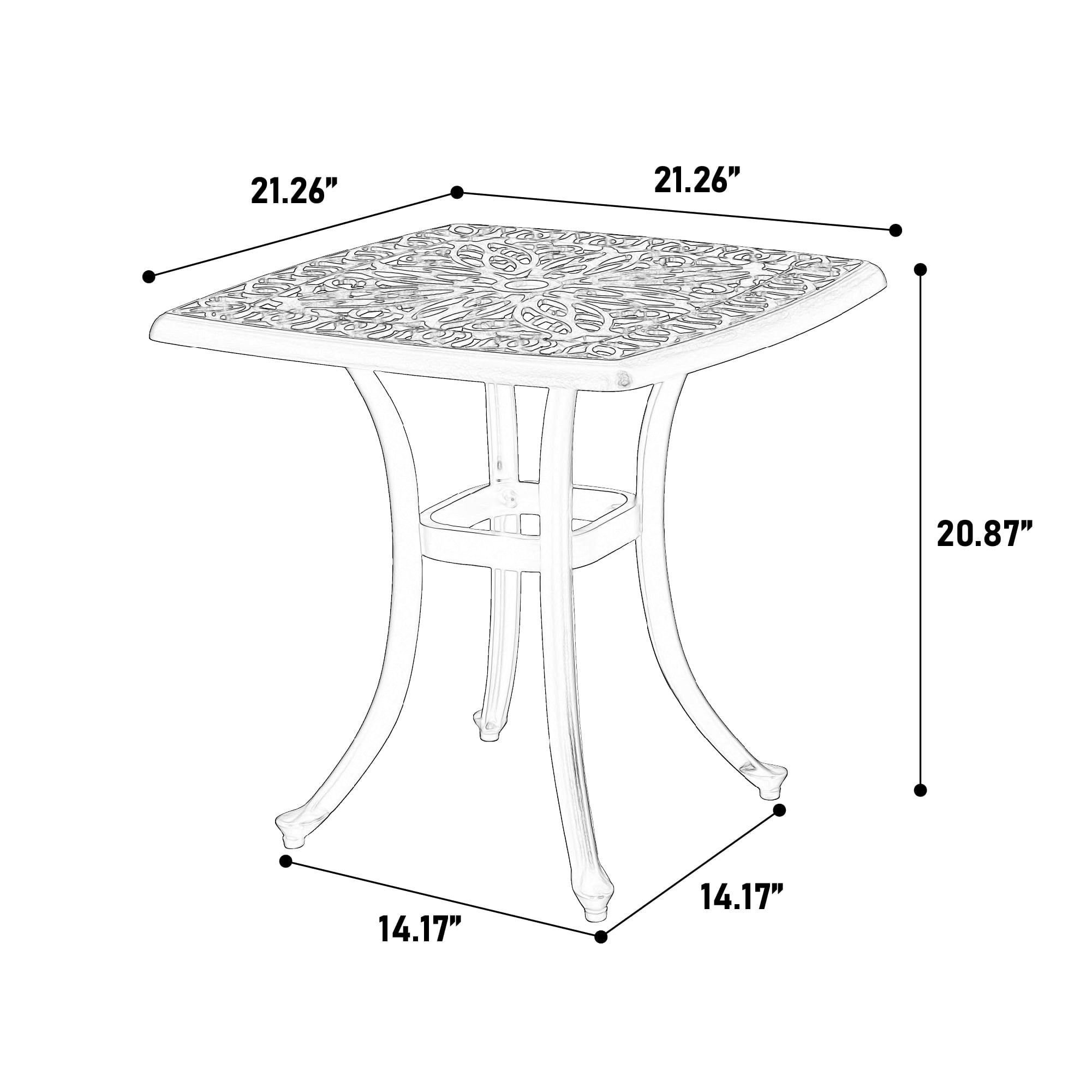 Cast Aluminum Bistro Set of 3 with 2 Chairs and 1 Round Table, Rustproof Outdoor Patio Furniture for Garden and Balcony, White