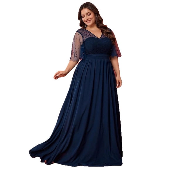 AURA Plus Size Deep V Neck Evening Dress Women A Line Elegant Party Long Dress