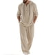thumbnail image 2 of Ceisia Men's Loose Fit Cotton-Linen 2-Piece Set Hooded Henley Long Sleeve Shirt with Elastic Waist Wide Leg Pants Gifts, 2 of 8