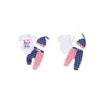 thumbnail image 3 of Aojekbee Baby Boy Patriotic Outfit Letter Print Short Sleeves Romper and Elastic Star Stripe Pants Beanies Hat Set, 3 of 10