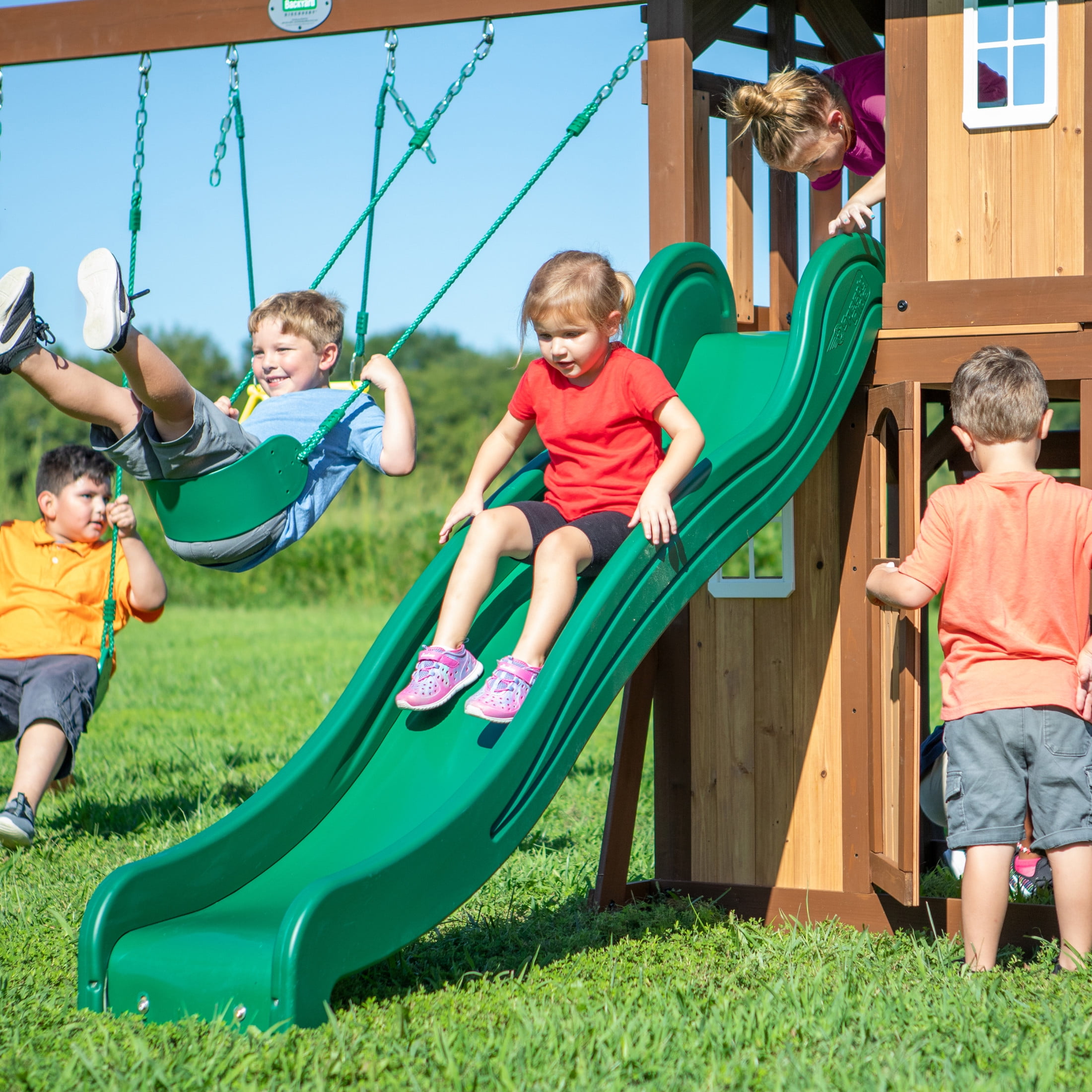 Backyard Discovery Lakewood Cedar Wood Swing Set, Slide, Clubhouse, Playhouse, Snack Bar