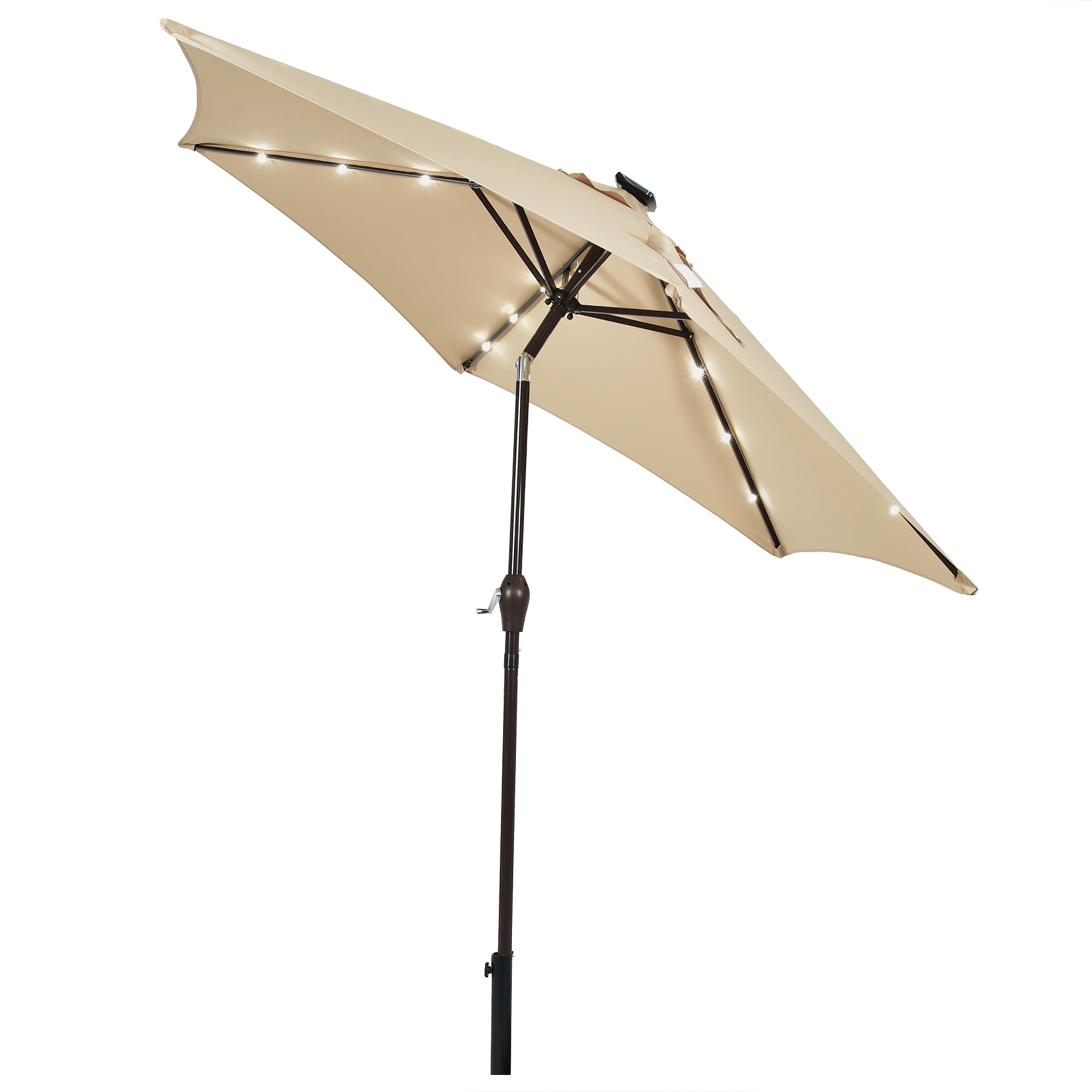 Gymax 9 ft Patio Table Market Umbrella Yard Outdoor w/ Solar LED Lights Beige