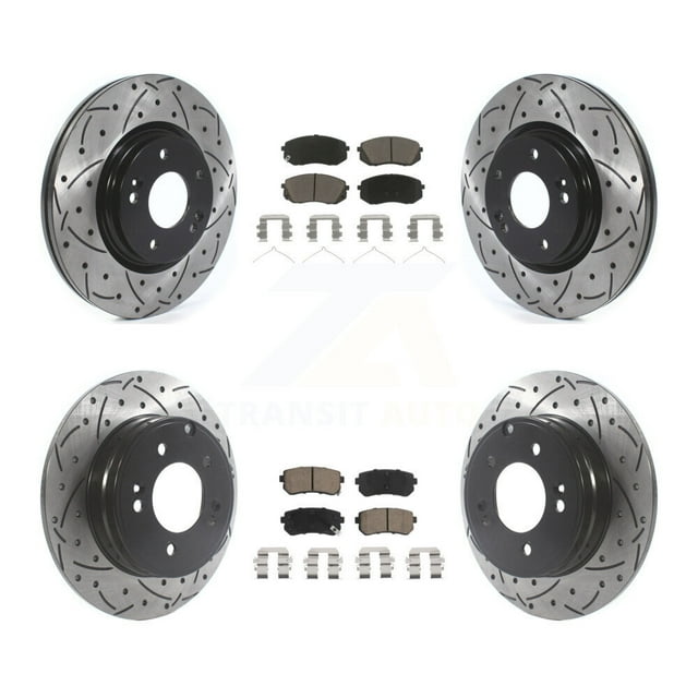 Transit Auto Front Rear Coated Drilled Slotted Disc Brake Rotors and Ceramic Pads Kit for Car Kia Optima with Manual Parking KDC-100400