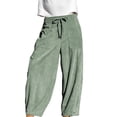 thumbnail image 1 of Pantalones de para Mujer, Estilo Holgado, de Pierna , Informales, con Cintura Elástica, Tipo Palazzo y Estilo Harem, con Bolsillos Frijol Verde S, 1 of 8
