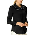 thumbnail image 6 of INSPIRE CHIC Women's Sweet Ruffle Peter Pan Collar Button up Work Shirts M Black, 6 of 9