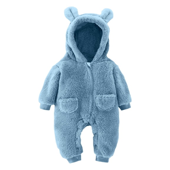 SRZYMJ Newborn Baby Snowsuit Fleece Lined Onesie Outfits Warm Hooded Romper Blue 2-4 Months