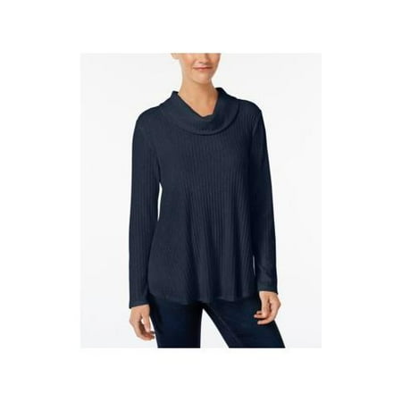 - Style & Co. Women's Petites Cowl-Neck Ribbed Pullover Sweater - Petities - L - NAVY