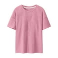 thumbnail image 2 of TrdSipl Mens Summer T Shirts Casual Ribbed Jacquard Textured T-Shirt Round Neck Fashion Tees Pink M, 2 of 4