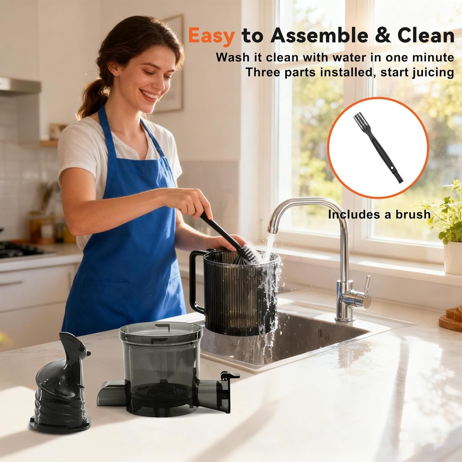 Slow Masticating Juicer Machines, Cold Press Juicer with Safety Lock & Reverse Function, 4.25 Feed Chute for Whole Fruits Vegetables, High  Yield, Silver