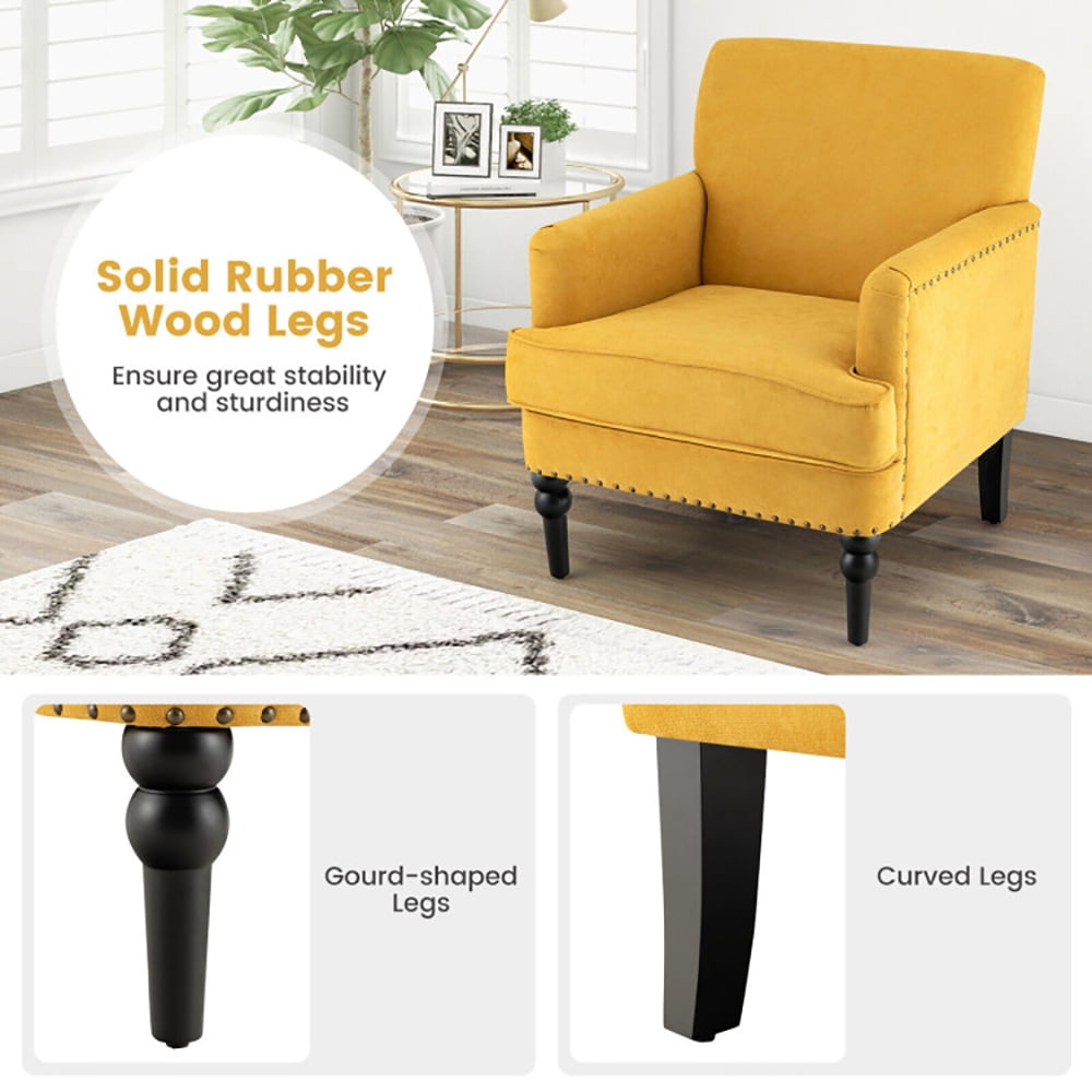 Finihen Upholstered Accent Armchair, Modern Upholstered Padded Accent Chair with Rubber Wood Legs, for Living Room, Bedroom, Yellow