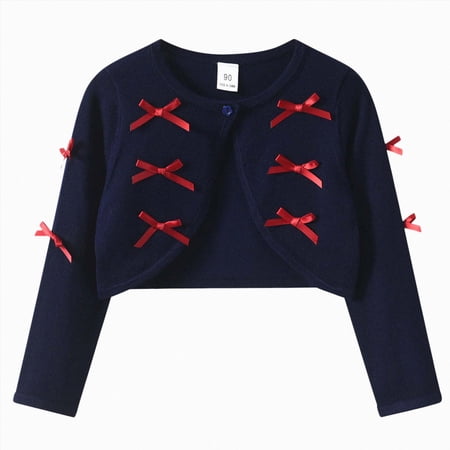 TOWED22 Girls Cardigan Sweater Toddler Bolero Shrug Baby Kids Long Sleeve Dress Up Button Closure Cropped Jacket Tops Navy 4-5 Y
