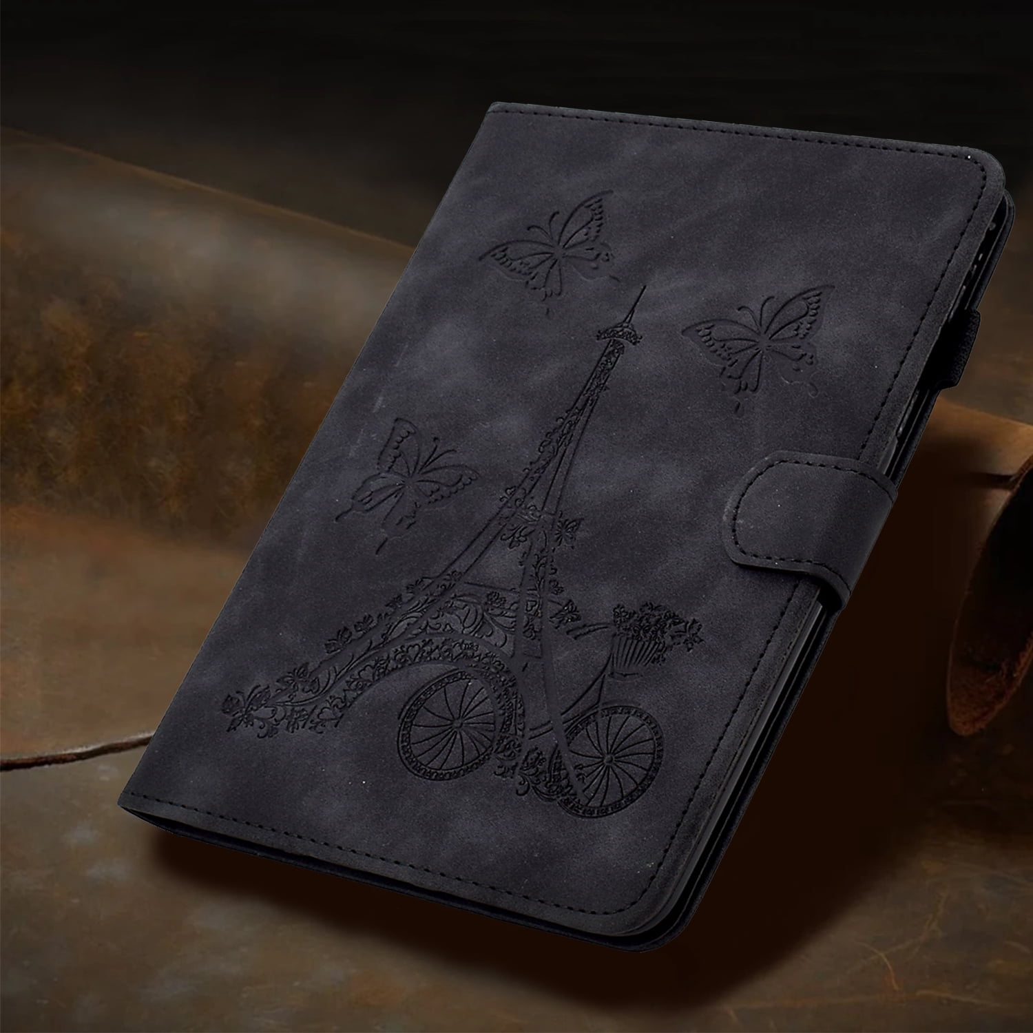 Dteck for iPad 10th Generation Case 2022, iPad 10 th Gen 10.9 inch Protective Cover with Pencil Holder, Multi-Angle Viewing Stand, Card Slots, Folio Leather Cases with Embossed Butterfly,Black