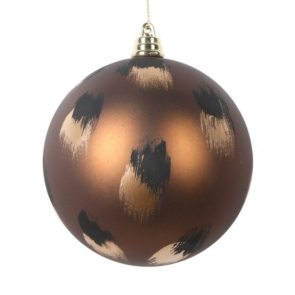Vickerman 4" Matte Mocha Ball Ornament with Gold and Black Brush Strokes, 4 per bag.