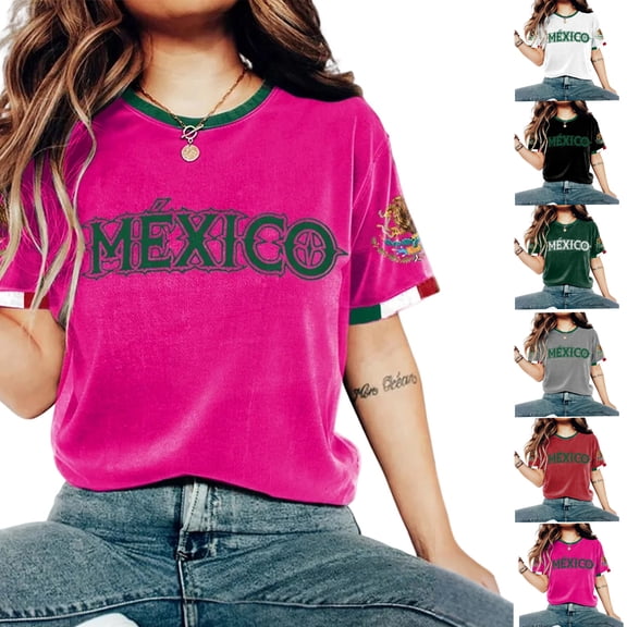2026 New Mexico Soccer Jersey Women, Mexican Jersey Soccer T-Shirt, Soccer Jersey 2D Graphic Crew Neck Short Sleeve Football Tee, Casual Daily Sport Top for Adult