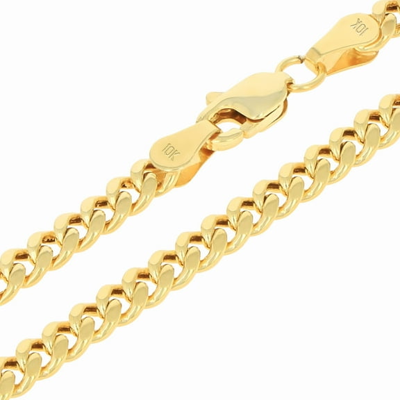 Nuragold 10k Real Yellow Gold Miami Cuban Link 4mm Chain Necklace (16"-30") Italian Jewelry for Men & Women