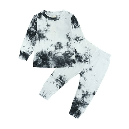 

Dezsed Toddler Boys Clothing Set Autumn Winter Tie-Dye Ribbed Long Sleeved Pants Pyjama Suits Infant Girls Clothing Set 9M-5Y Children s Clothing On Clearance