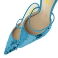 thumbnail image 4 of FSJ Women Pointed Toe Single Strap Mules with Sequins Slip on Mid Thin Heels Casual Dressy Party Backless Pumps Size 9.5 Blue, 4 of 4