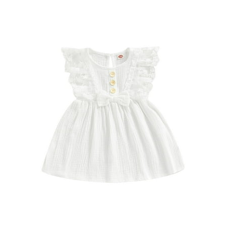

hirigin Baby Girl Dress Sleeveless Crew Neck Lace Patchwork Bowknot Summer A-line Dress
