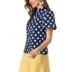 thumbnail image 4 of INSPIRAR CHIC Blusa de Mujer con Lunares, Cuello Alto, Pliegues, Espalda con Abertura, Mangas Cortas de Volante, Talla XS, Azul Marino, 4 of 7
