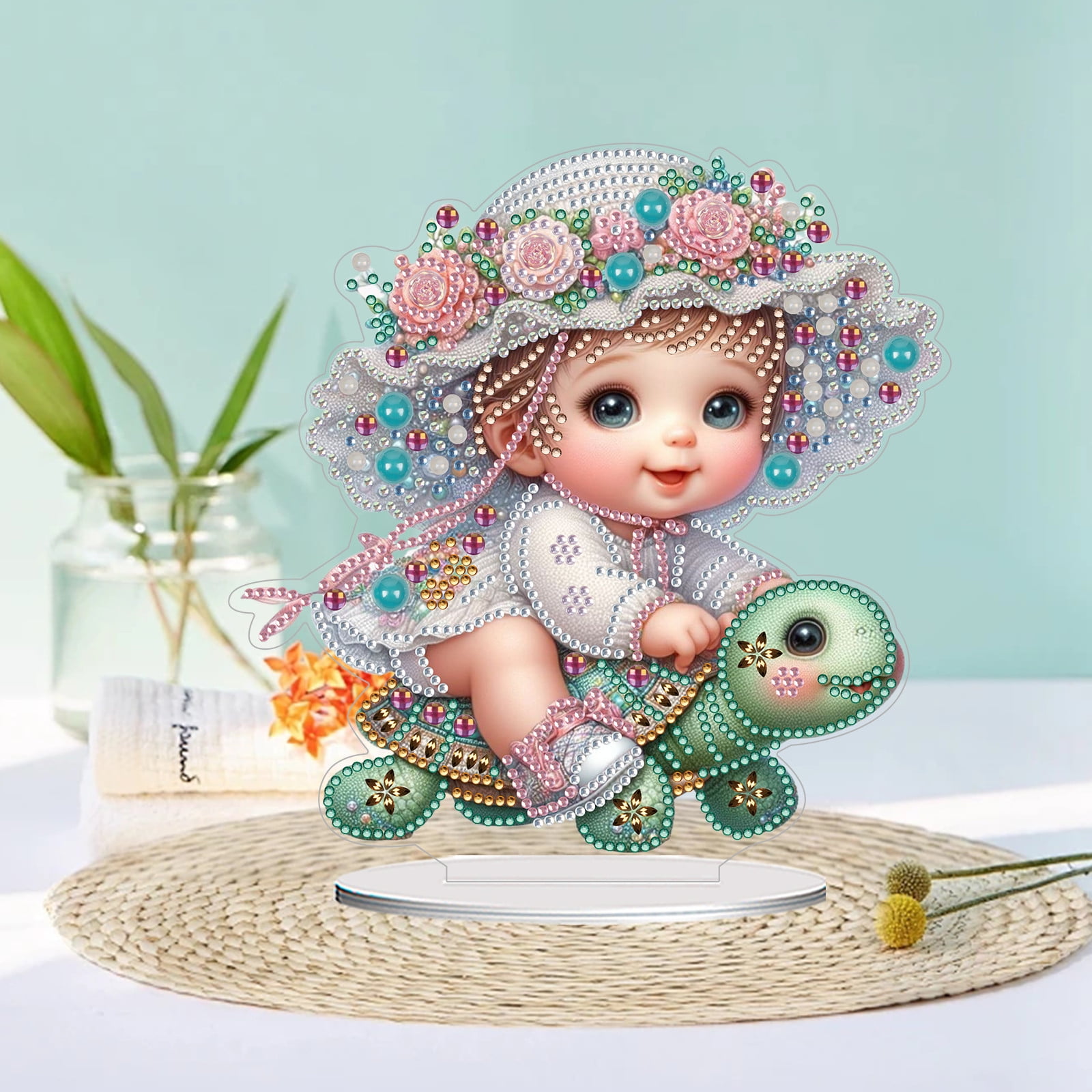 FLOPESN DIY Diamond Painting Art, exquisite and shiny patterns, size 8.26x8.26 inches, made of PVC material suitable for home and desktop decoration