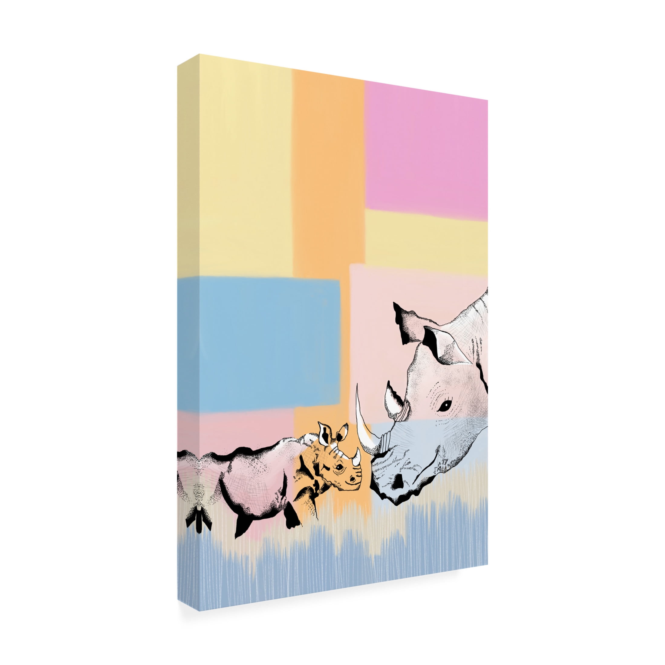 Canvas Wall Art - Meleshnie Govender 'Mama Rhino And Baby' Wall Art for Living Room, Bedroom, or Office D?cor by Trademark Fine Art - 30 x 47 Inches