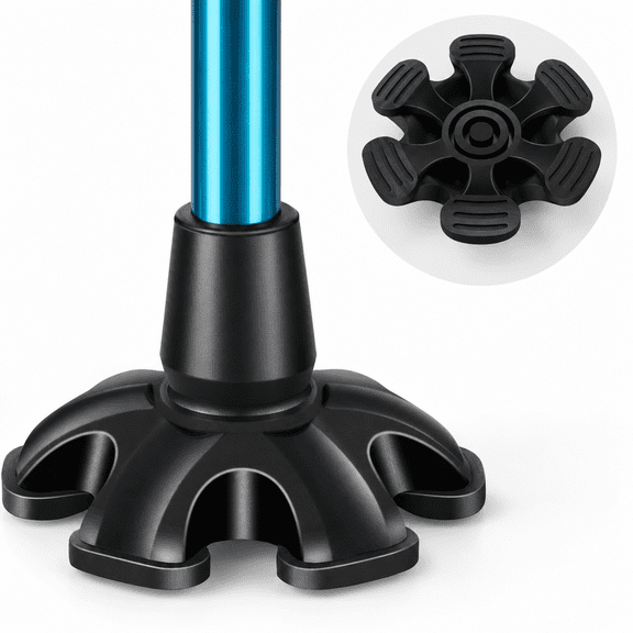 Self-Standing Rubber Cane Tip Replacement - 3/4 Inch Universal Fit, Non-Slip 6-Point Base for Maximum Stability - Heavy Duty Black Walking Cane Accessories for Folding Canes and Walking Sticks