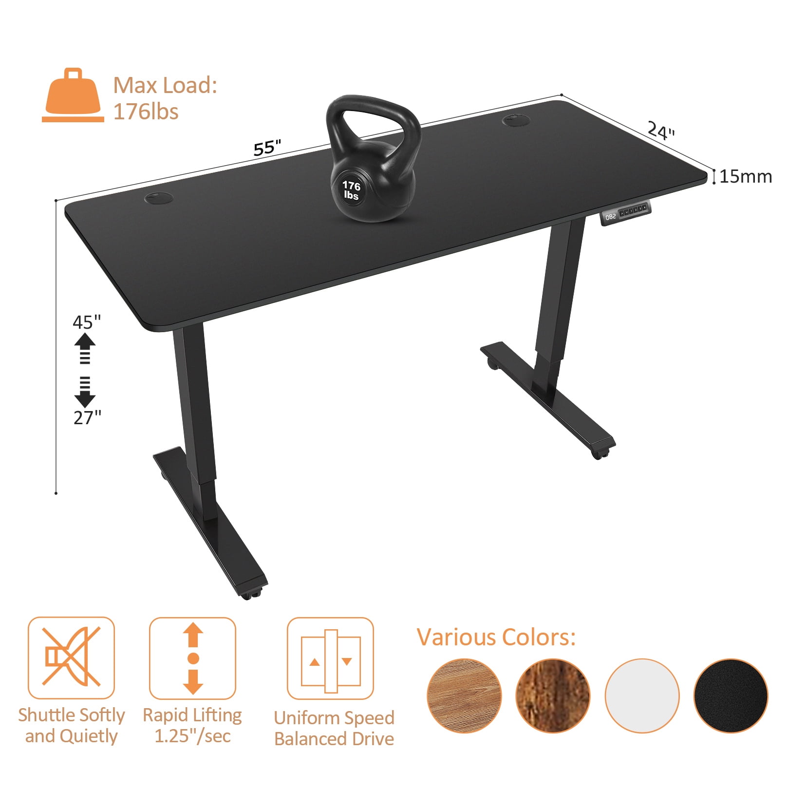 Legooin Ergonomic Height Adjustable Gaming Desk with Wheels Wooden Mobile Workstation Compter Table Home Office Furniture, Black
