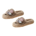 thumbnail image 5 of Fuzzy Slippers for Women Furry Home Shoes Warm Cartoon Flower Bedroom Shoes Indoor Outdoor Slide Slipper Slip on House Shoes for Women Girls Khaki 37, 5 of 8