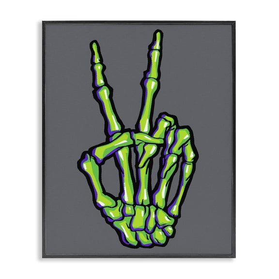 Stupell Industries Contemporary Green Skeleton Peace Hand Black Framed Giclee Art, 11 x 14, by Ziwei Li