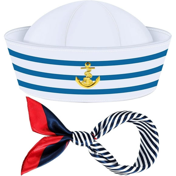 GHSDFBB 2Pcs Captains Hat Navy Sailor Hat and Scarf Set Sailor Cap Cosplay Hat for Women Men Adult Costume Accessories Party Favors
