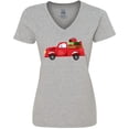 thumbnail image 3 of Inktastic Christmas Red Vintage Truck with Presents Women's V-Neck T-Shirt, 3 of 5