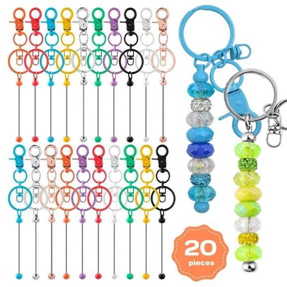 20pcs Beadable Keychains Bulk Kit – DIY Keychain Making Supplies with Metal Blanks for Crafts, Jewelry, Charms, Custom Projects – Blank Chain Bars for Beaded Keychain Design (Colourful)