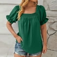 thumbnail image 2 of Timegard Tops for Women Puff Short Sleeve Square Neck Ruched Loose Blouse Dressy Casual Tops Travel, 2 of 5