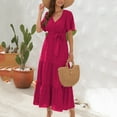 thumbnail image 1 of Ovzne Robes pour Femmes Robe Mode Été Décontractée Col en V Manches Courtes à Volants Robe Unie Grande Taille Robe Manches Courtes en Liquidation, 1 of 7