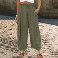 thumbnail image 2 of Casual Pants for Women Elastic Waisted Pleated High Waisted Loose Casual Cropped Cotton And Linen Beach Pants, 2 of 4
