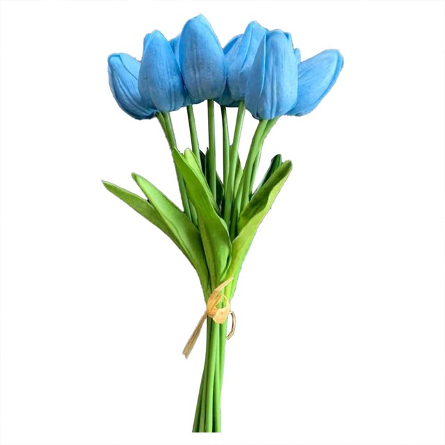 Asija - 10 tulipanes artificiales de seda azul claro de 34 cm para decoración de hogar, cocina y boda