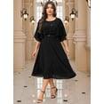 thumbnail image 2 of Black Plus Size Elegant Party Rhinestone Embellished Dress With Cap Sleeves And Belted Waist, 2 of 8