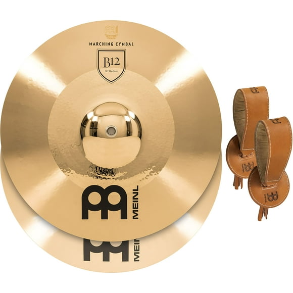 Meinl 16” Marching Cymbal Pair with Straps - Professional Brass Alloy Traditional/Brilliant Finish - Made In Germany, 2-YEAR WARRANTY (MA-B12-16M)