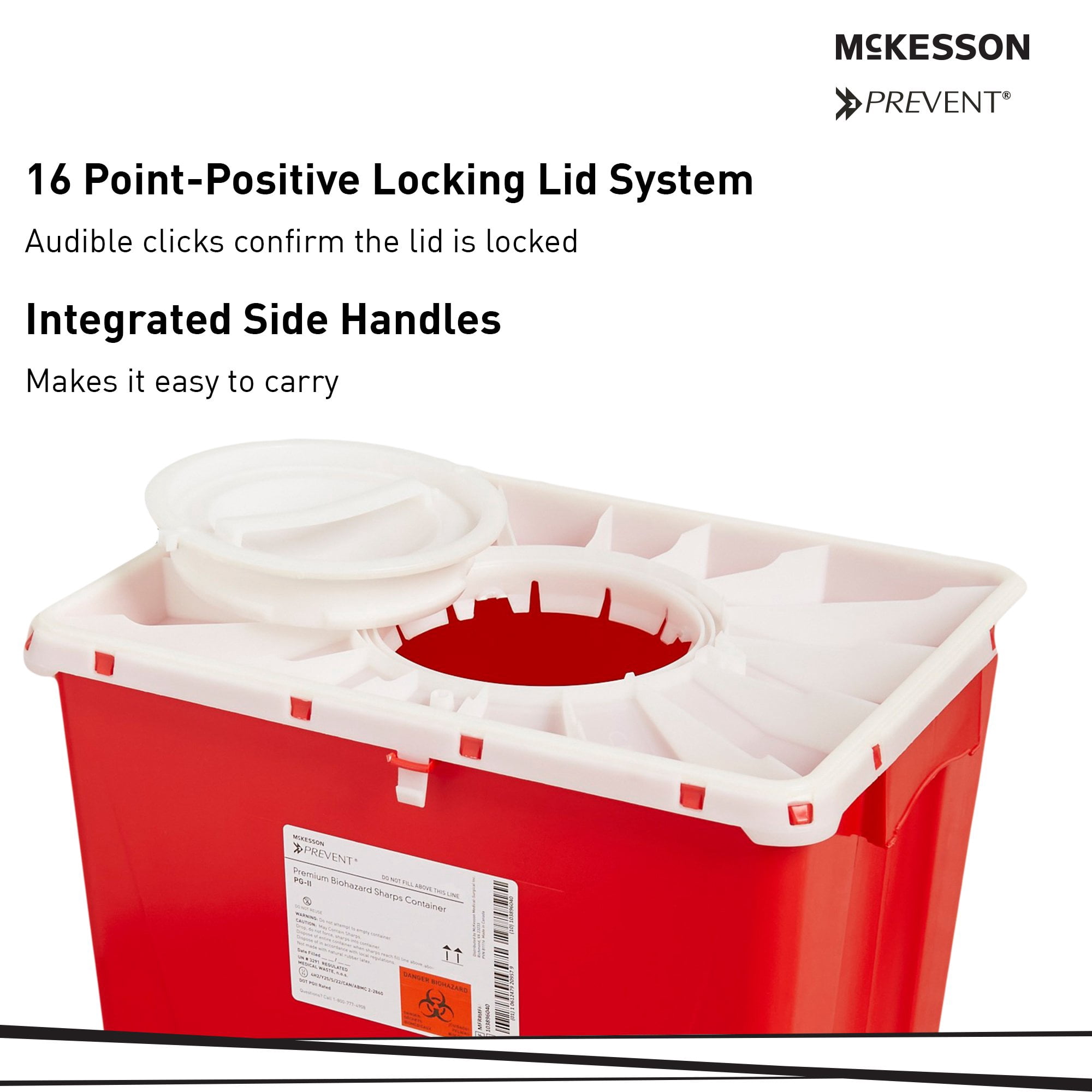 McKesson Prevent Biohazard Sharps Container, Lockable, Puncture-Resistant - 18 gal, 1 Ct