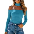 thumbnail image 2 of Lnmiateer Women 2026 Fall Fashion Y2K Off‑Shoulder Long‑Sleeve Blouse Choker‑Neck Basic & Slim‑Fit Style Trendy Date‑Night Going‑Out Outfit, 2 of 9