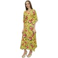 thumbnail image 1 of Bimba Women's Floral Printed Yellow Full Kimono Sleeve With Drawstring Kaftan-8, 1 of 5
