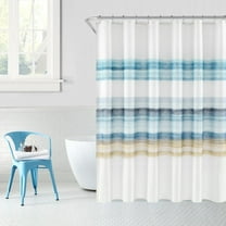 Ombre Beige Stripe Shower Curtain, Oil Painting Abstract Grey Shower Curtain, Decorative Shower Curtains for Bathroom, Waterproof & Washable (72x72 inch, BlueBeige)