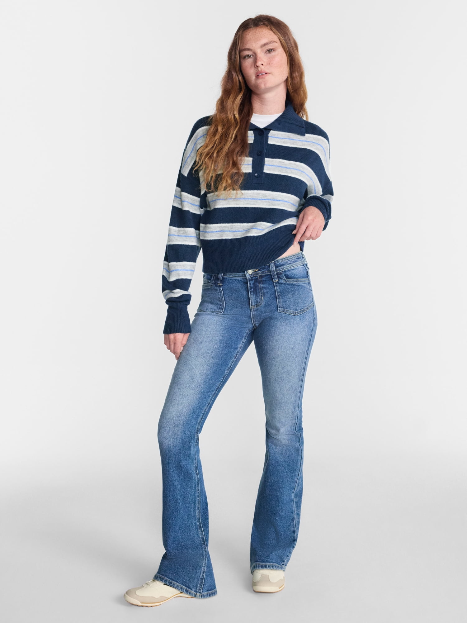 No Boundaries Rugby Collared Sweater, Lightweight, Women's and Women's Plus XXS-4X
