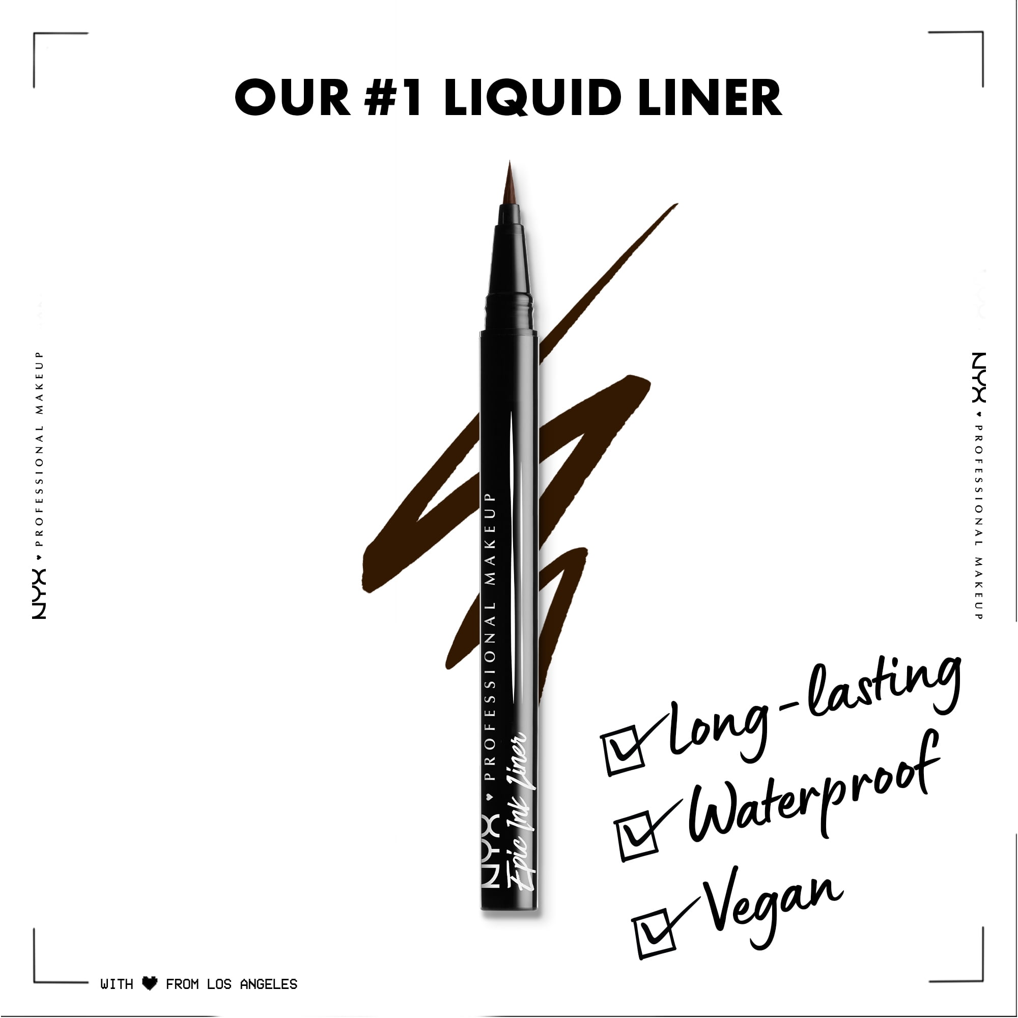 NYX Professional Makeup Epic Ink Vegan Waterproof Liquid Eyeliner, Black,  0.16 oz