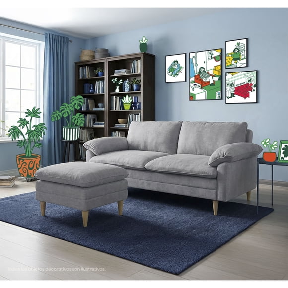 Sofá Cama Makora Remmy Gris Claro Velvet Memory Foam con Respaldo Reclinable