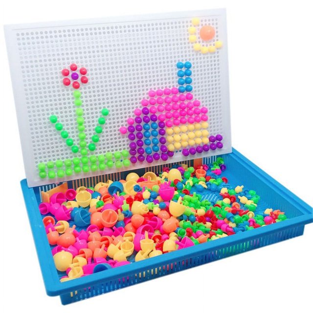 296/352/592pcs 3D Puzzle Game Puzzle Board Gift Creative Educational Toy DIY Handmade Toy Mushroom Nail Plastic Bead Creative Toy