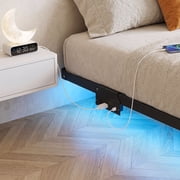 Kbun Twin Size Floating Bed Frames with LED Lights and Charging Station, Black, Platform Bed Frame No Box Spring Needed, Noise-Free, Easy Assembly